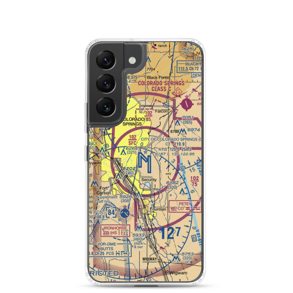 City of Colorado Springs Municipal Airport (COS) VFR Sectional Samsung Case Samsung Galaxy S22 model shown