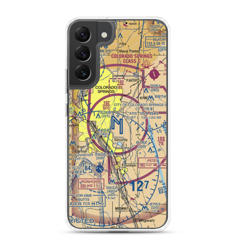 City of Colorado Springs Municipal Airport (COS) VFR Sectional Samsung Case Samsung Galaxy S22 Plus model shown