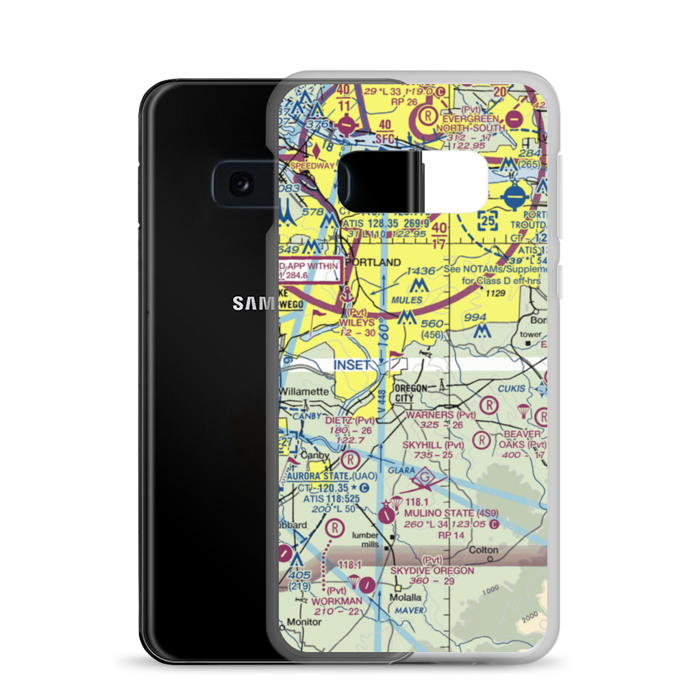 Clackamas Heights Airport (1OR6) VFR Sectional Samsung Case Samsung Galaxy S10e model shown
