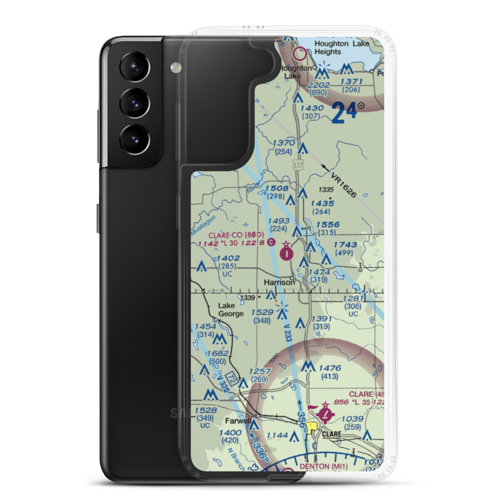 Clare County Airport (80D) VFR Sectional Samsung Case Samsung Galaxy S21 Plus model shown