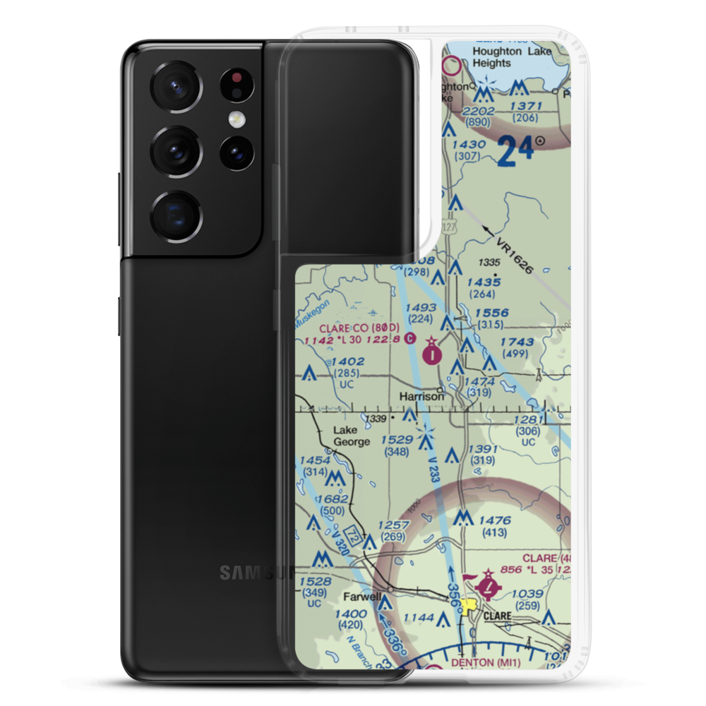 Clare County Airport (80D) VFR Sectional Samsung Case Samsung Galaxy S21 Ultra model shown