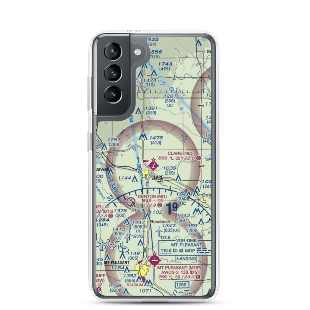 Clare Municipal Airport (48D) VFR Sectional Samsung Case Samsung Galaxy S21 model shown