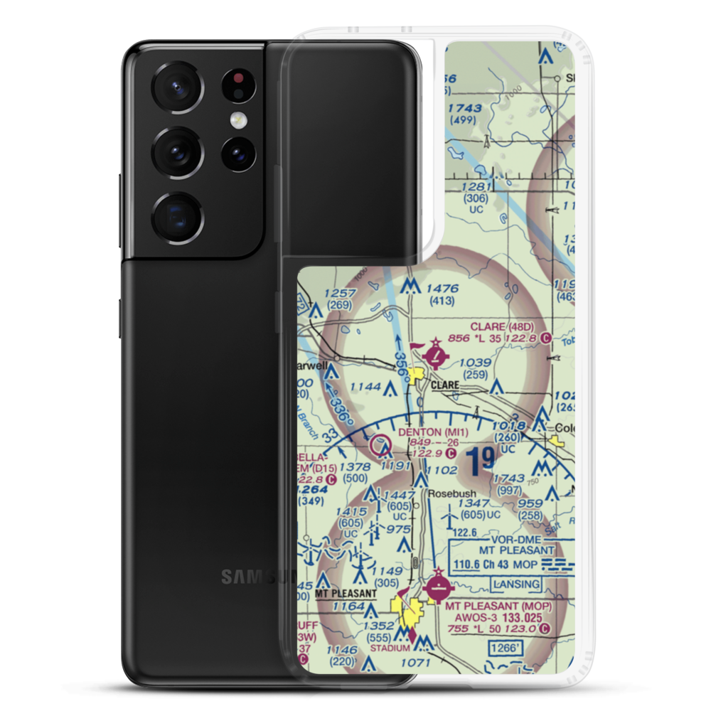 Clare Municipal Airport (48D) VFR Sectional Samsung Case Samsung Galaxy S21 Ultra model shown
