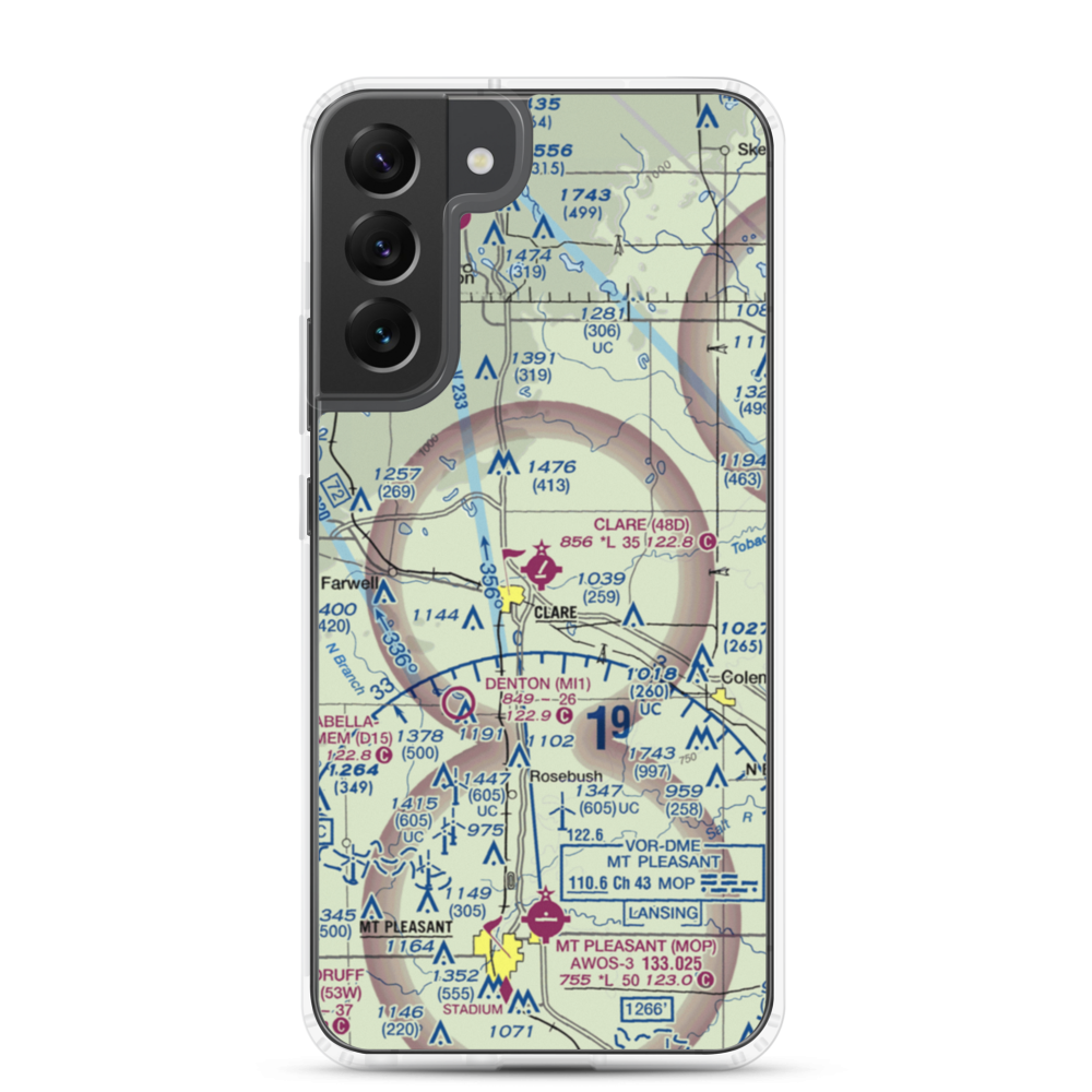 Clare Municipal Airport (48D) VFR Sectional Samsung Case Samsung Galaxy S22 Plus model shown