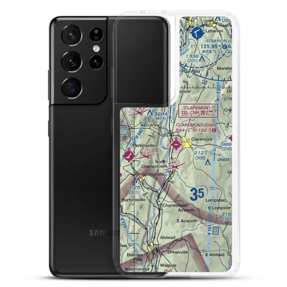 Claremont Municipal Airport (CNH) VFR Sectional Samsung Case Samsung Galaxy S21 Ultra model shown