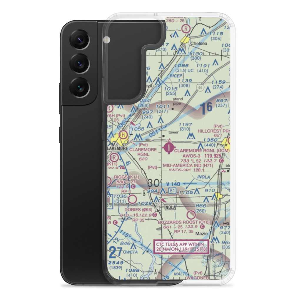 Claremore Regional Airport (GCM) VFR Sectional Samsung Case Samsung Galaxy S22 Plus model shown