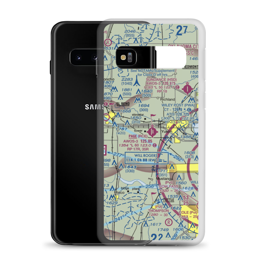 Clarence E Page Municipal Airport (RCE) VFR Sectional Samsung Case Samsung Galaxy S10 model shown