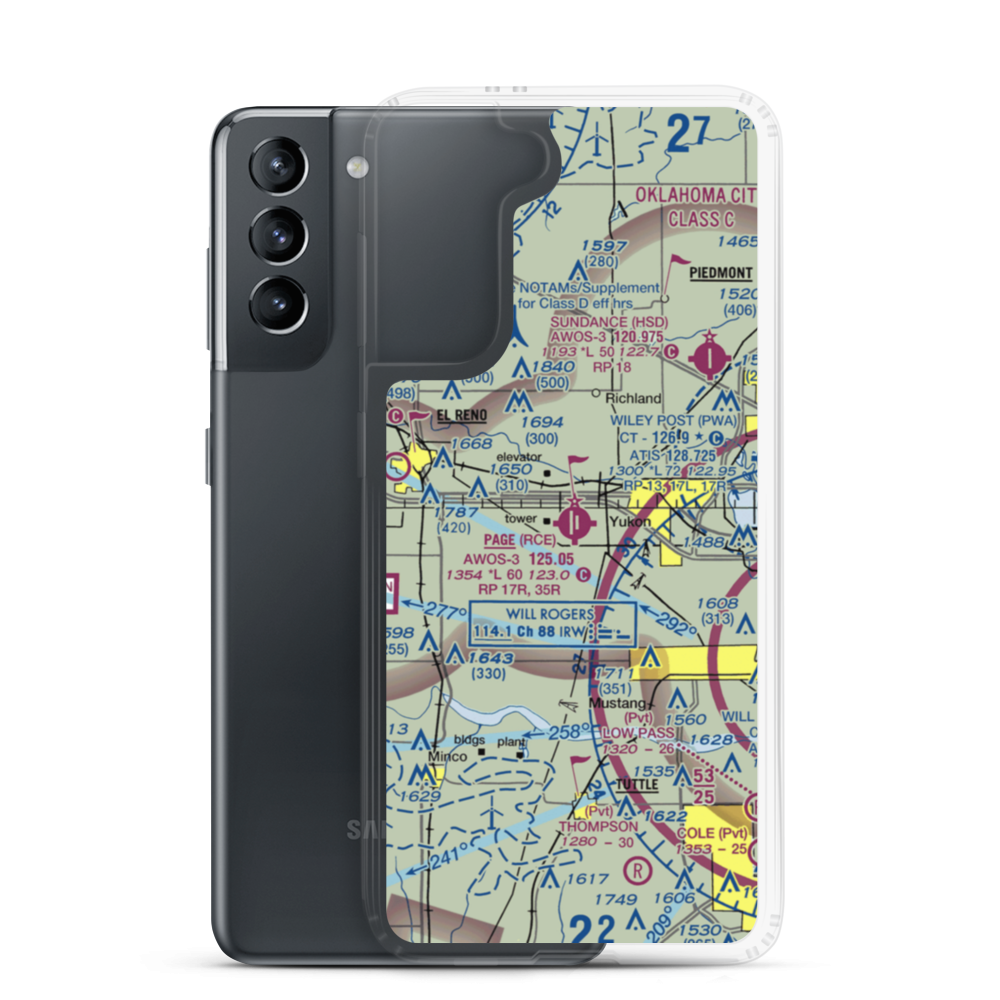 Clarence E Page Municipal Airport (RCE) VFR Sectional Samsung Case Samsung Galaxy S21 model shown