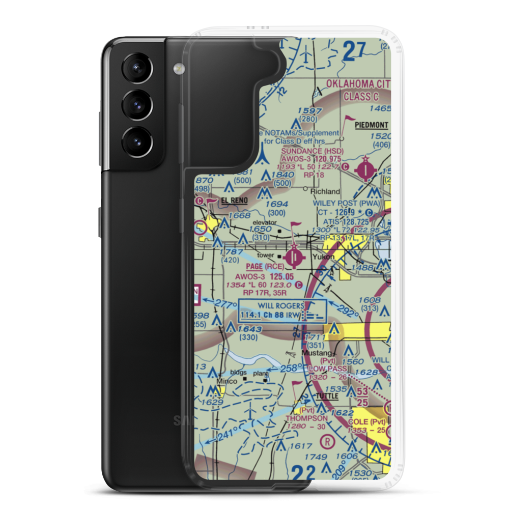 Clarence E Page Municipal Airport (RCE) VFR Sectional Samsung Case Samsung Galaxy S21 Plus model shown