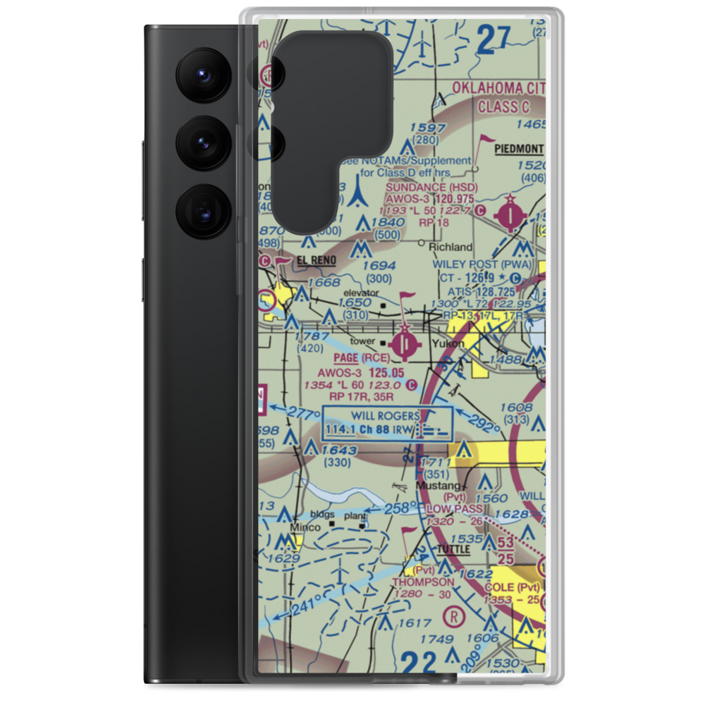 Clarence E Page Municipal Airport (RCE) VFR Sectional Samsung Case Samsung Galaxy S22 Ultra model shown