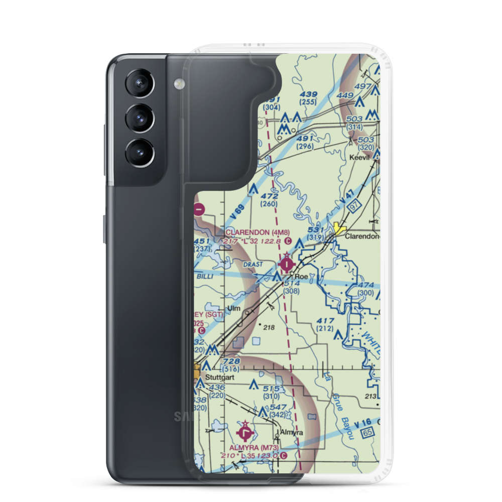 Clarendon Municipal Airport (4M8) VFR Sectional Samsung Case Samsung Galaxy S21 model shown