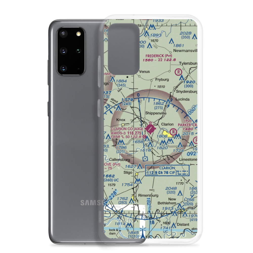Clarion County Airport (AXQ) VFR Sectional Samsung Case Samsung Galaxy S20 Plus model shown