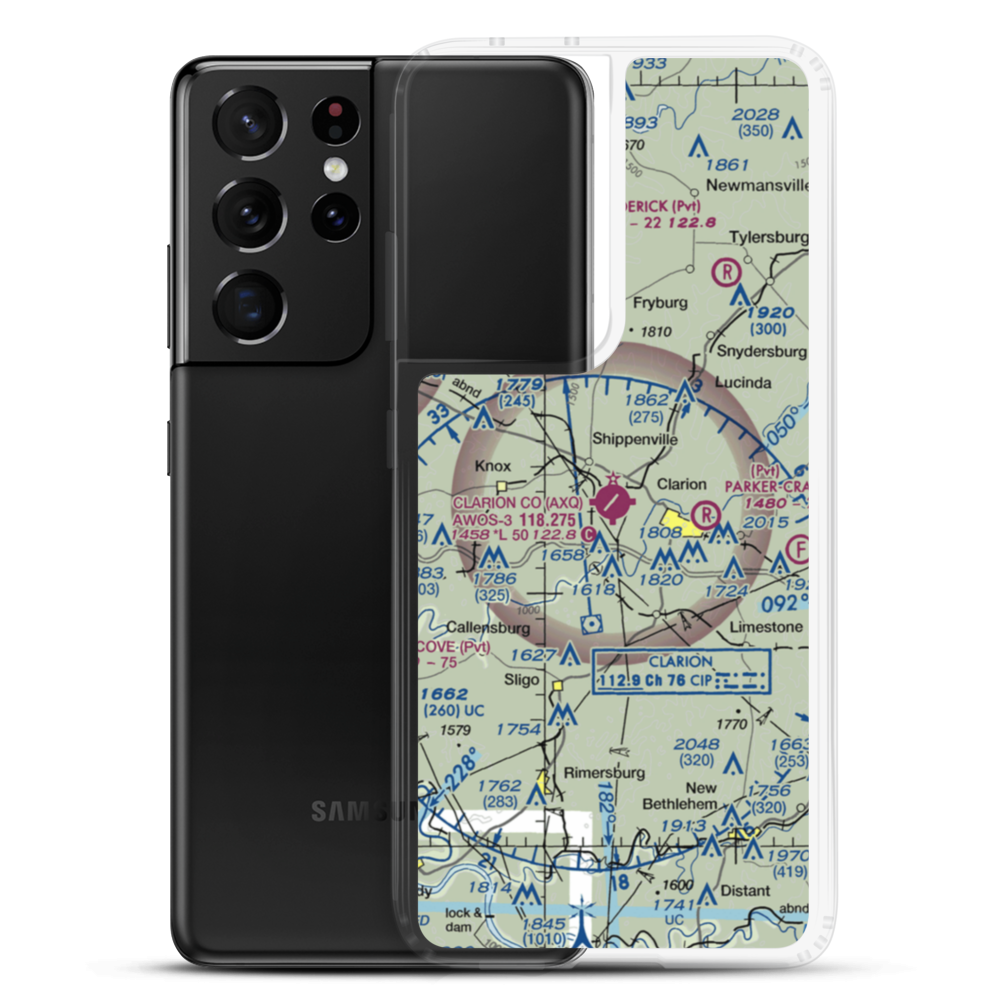 Clarion County Airport (AXQ) VFR Sectional Samsung Case Samsung Galaxy S21 Ultra model shown