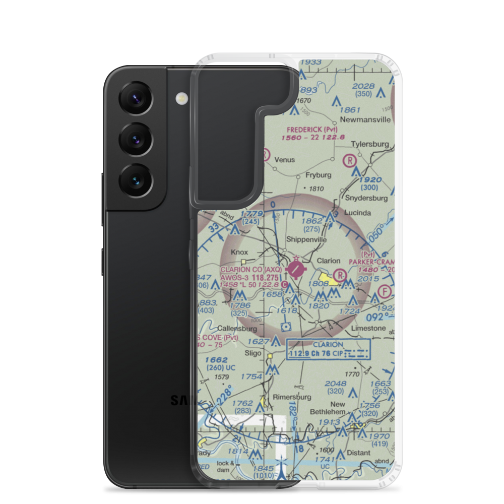 Clarion County Airport (AXQ) VFR Sectional Samsung Case Samsung Galaxy S22 model shown