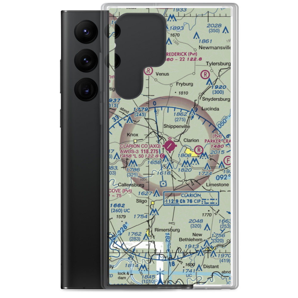 Clarion County Airport (AXQ) VFR Sectional Samsung Case Samsung Galaxy S22 Ultra model shown