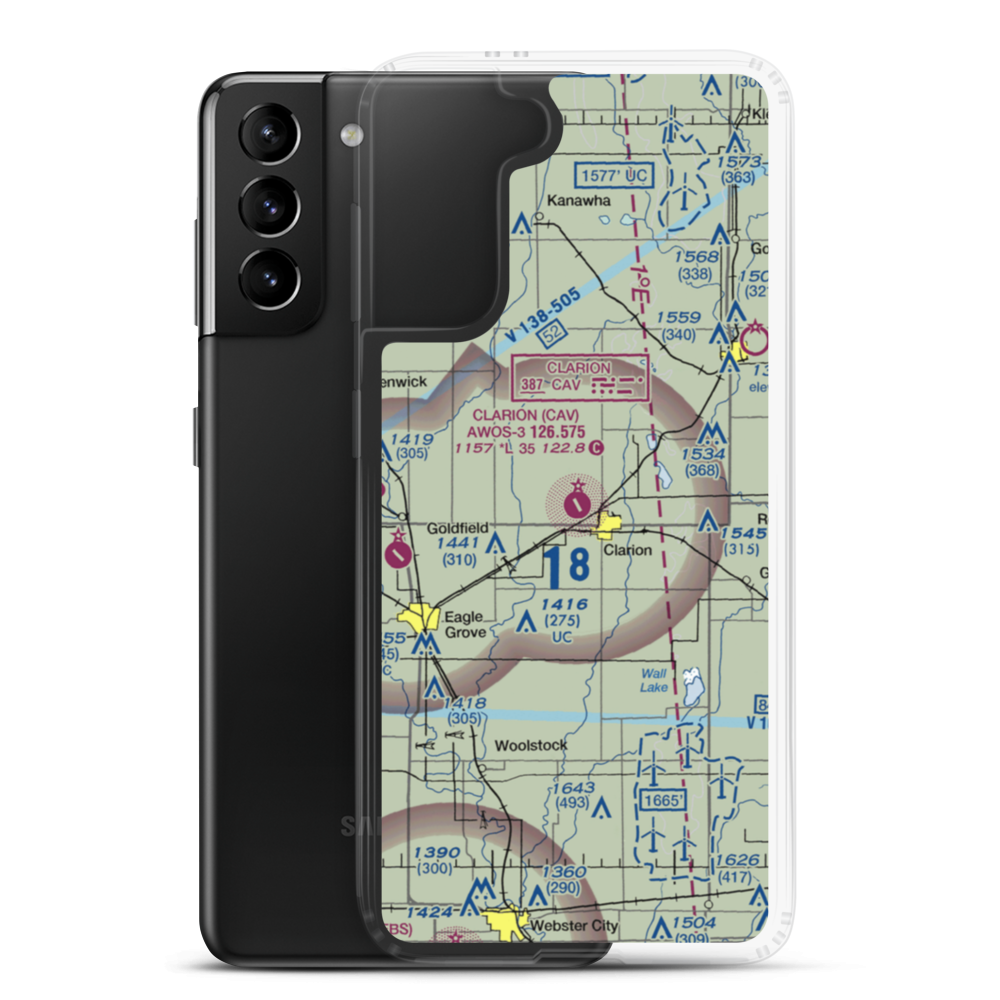 Clarion Municipal Airport (CAV) VFR Sectional Samsung Case Samsung Galaxy S21 Plus model shown
