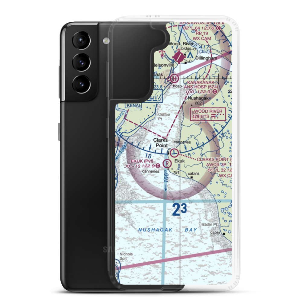 Clarks Point Airport (CLP) VFR Sectional Samsung Case Samsung Galaxy S21 Plus model shown