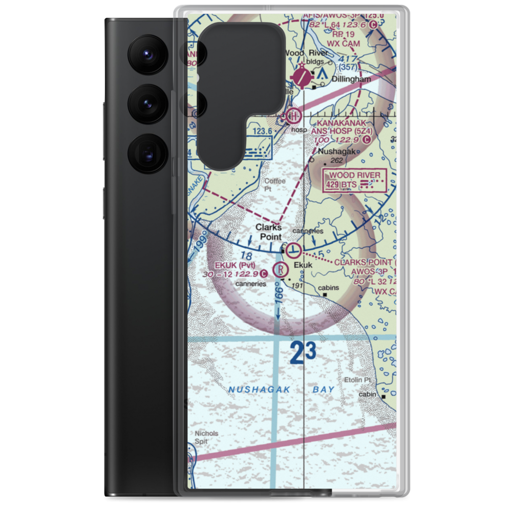 Clarks Point Airport (CLP) VFR Sectional Samsung Case Samsung Galaxy S22 Ultra model shown