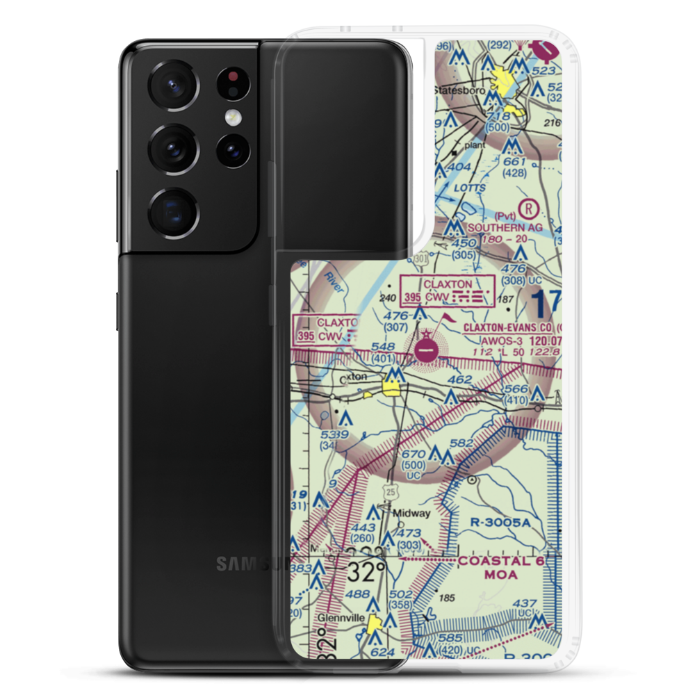 Claxton Evans County Airport (CWV) VFR Sectional Samsung Case Samsung Galaxy S21 Ultra model shown