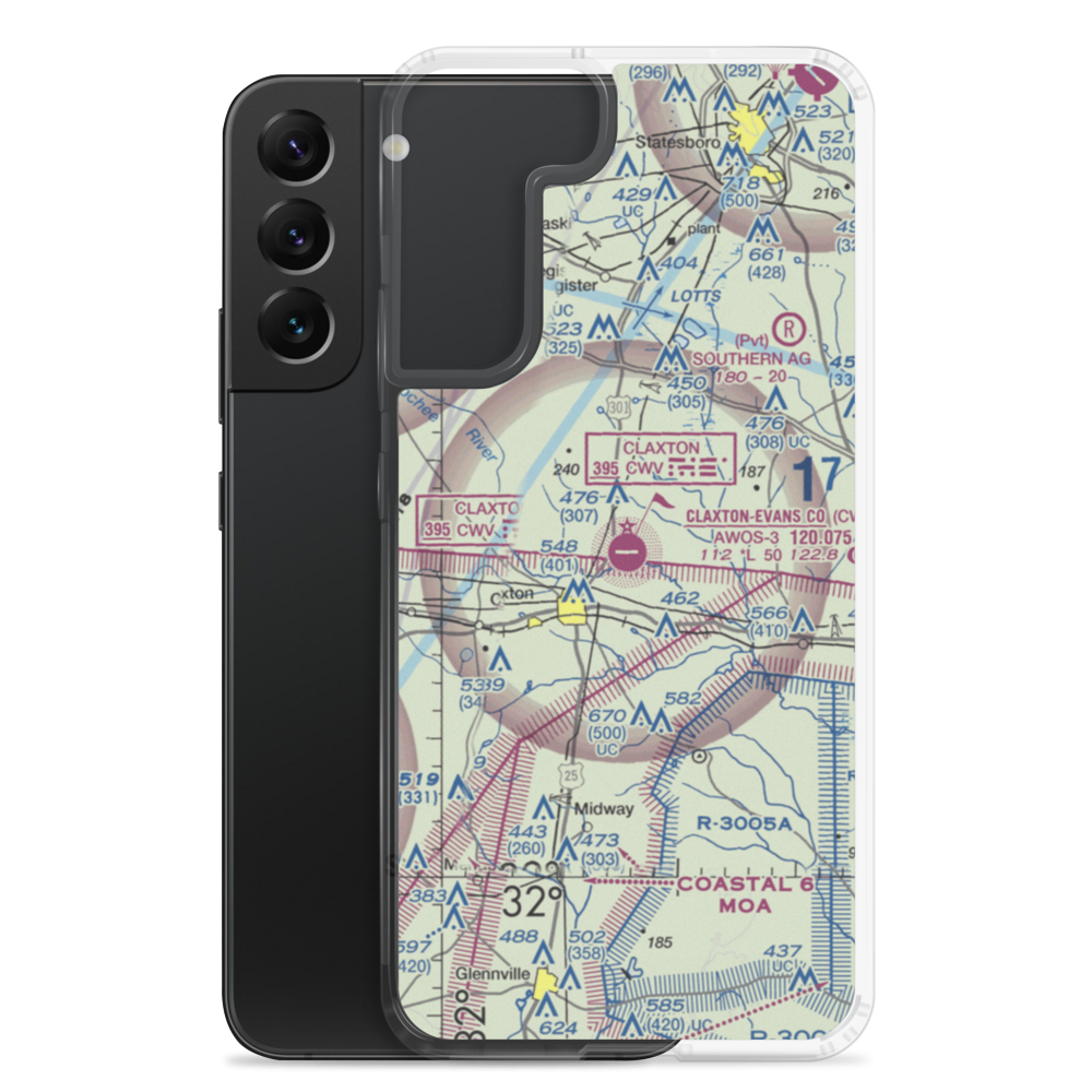 Claxton Evans County Airport (CWV) VFR Sectional Samsung Case Samsung Galaxy S22 Plus model shown