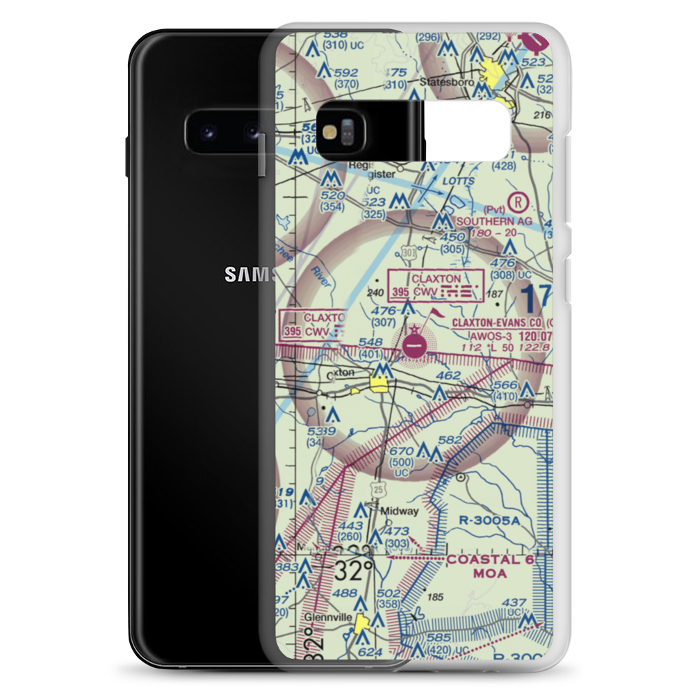Claxton Evans County Airport (CWV) VFR Sectional Samsung Case Samsung Galaxy S10+ model shown