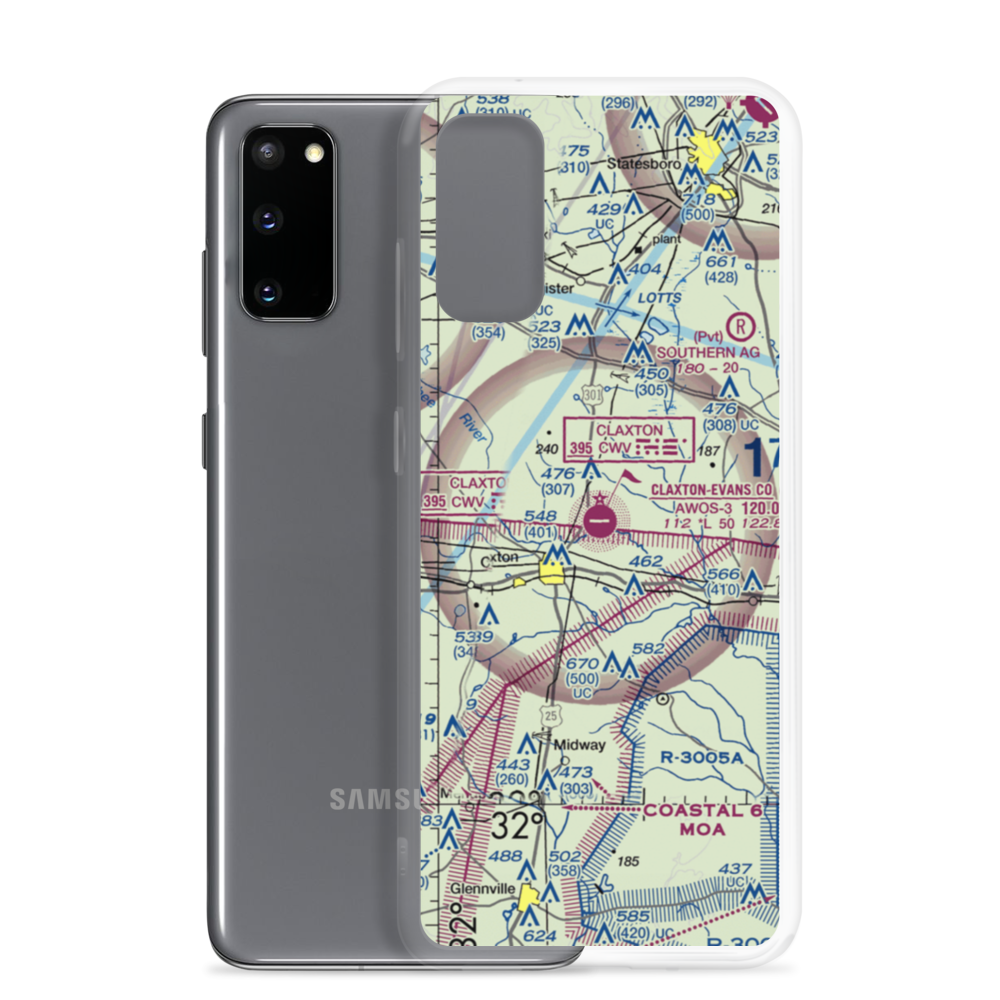 Claxton Evans County Airport (CWV) VFR Sectional Samsung Case Samsung Galaxy S20 model shown