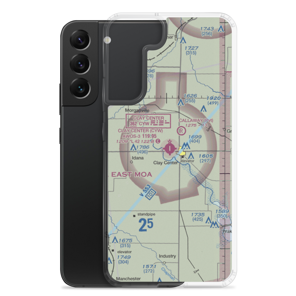 Clay Center Municipal Airport (CYW) VFR Sectional Samsung Case Samsung Galaxy S22 Plus model shown