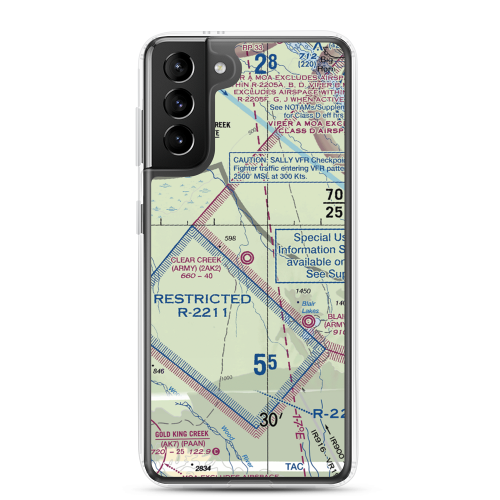 Clear Creek Airport (2AK2) VFR Sectional Samsung Case Samsung Galaxy S21 Plus model shown