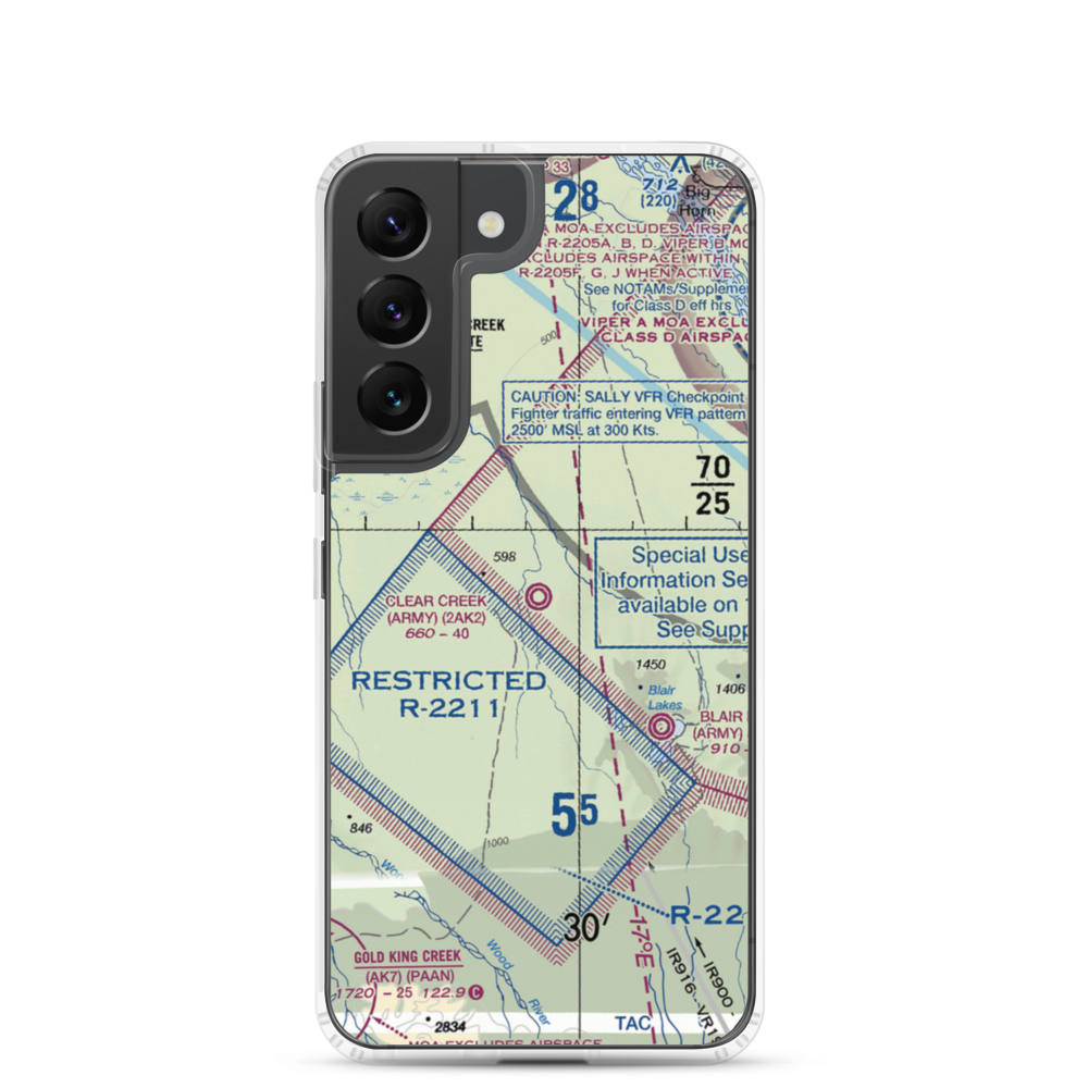 Clear Creek Airport (2AK2) VFR Sectional Samsung Case Samsung Galaxy S22 model shown