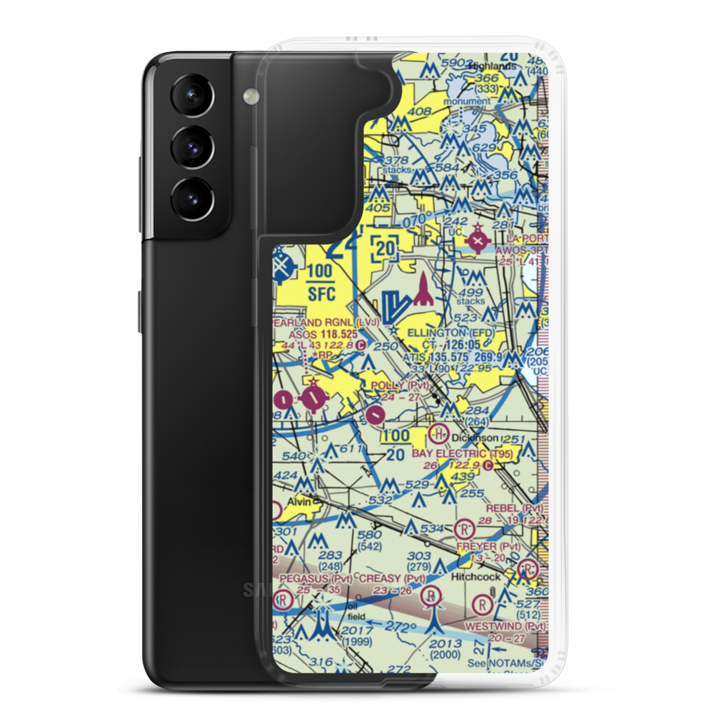 Clear Lake Metroport (CLC) VFR Sectional Samsung Case Samsung Galaxy S21 Plus model shown