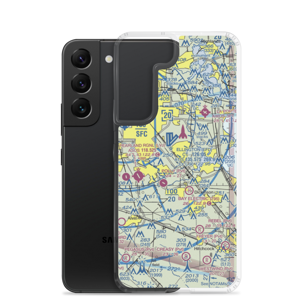 Clear Lake Metroport (CLC) VFR Sectional Samsung Case Samsung Galaxy S22 model shown