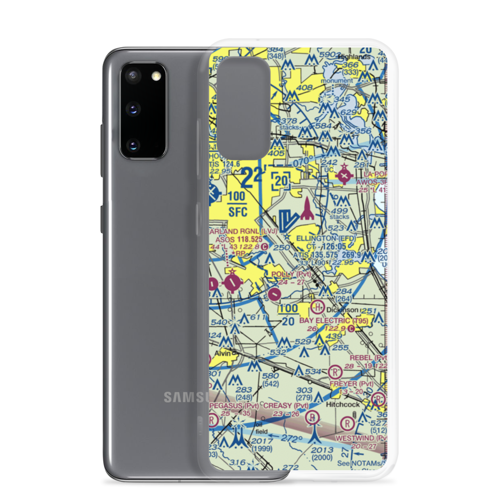 Clear Lake Metroport (CLC) VFR Sectional Samsung Case Samsung Galaxy S20 model shown