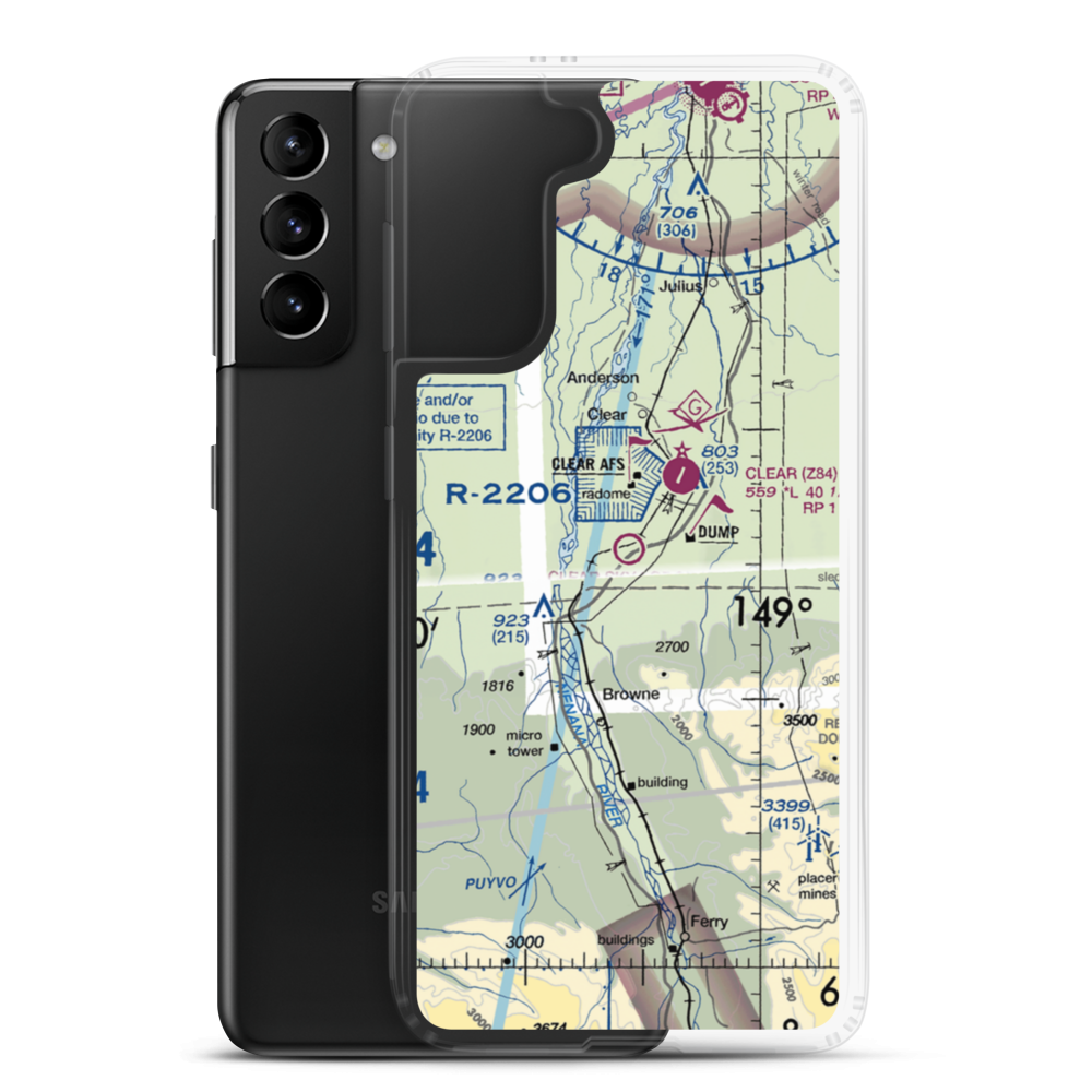 Clear Sky Lodge Airport (CLF) VFR Sectional Samsung Case Samsung Galaxy S21 Plus model shown