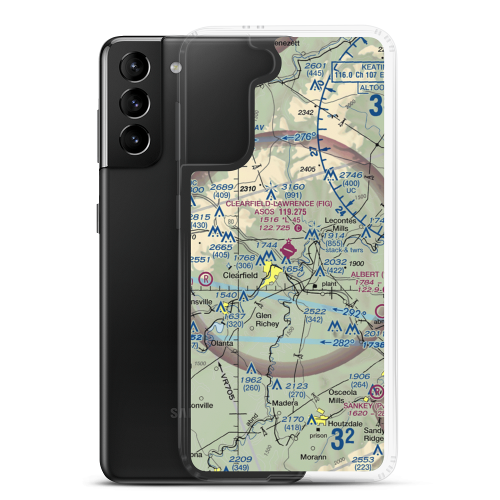 Clearfield Lawrence Airport (FIG) VFR Sectional Samsung Case Samsung Galaxy S21 Plus model shown