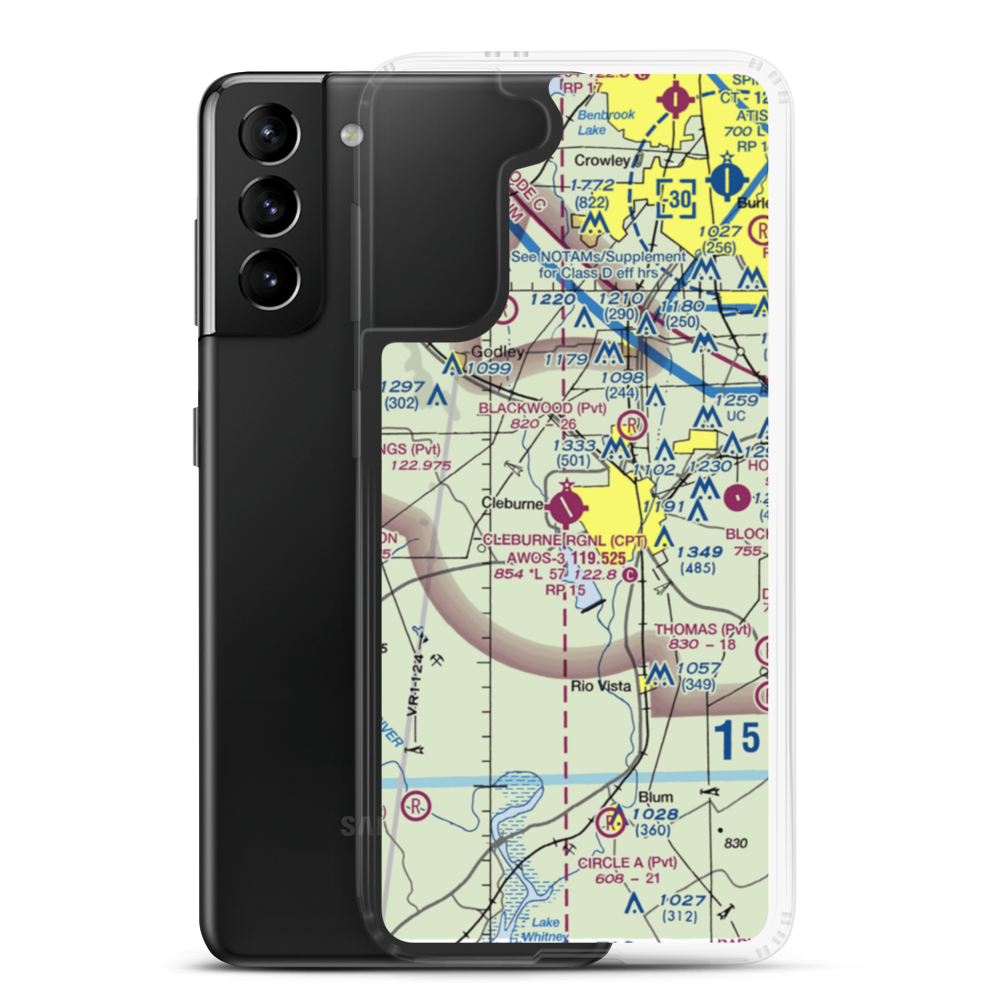 Cleburne Municipal Airport (CPT) VFR Sectional Samsung Case Samsung Galaxy S21 Plus model shown