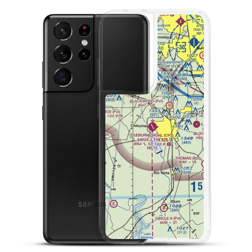 Cleburne Municipal Airport (CPT) VFR Sectional Samsung Case Samsung Galaxy S21 Ultra model shown