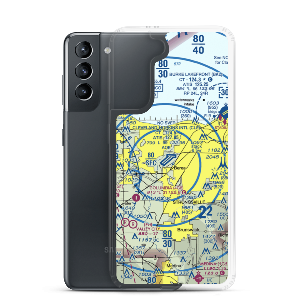 Cleveland Hopkins International Airport (CLE) VFR Sectional Samsung Case Samsung Galaxy S21 model shown