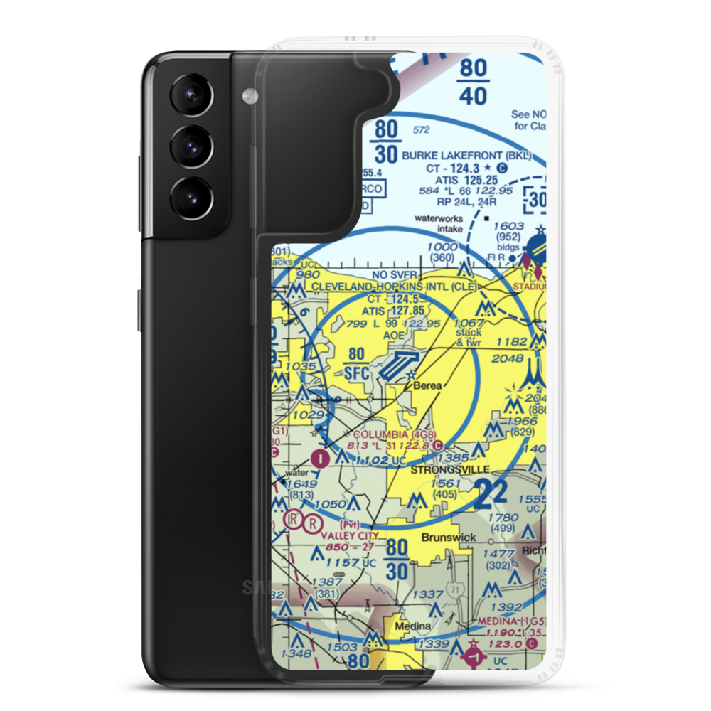 Cleveland Hopkins International Airport (CLE) VFR Sectional Samsung Case Samsung Galaxy S21 Plus model shown