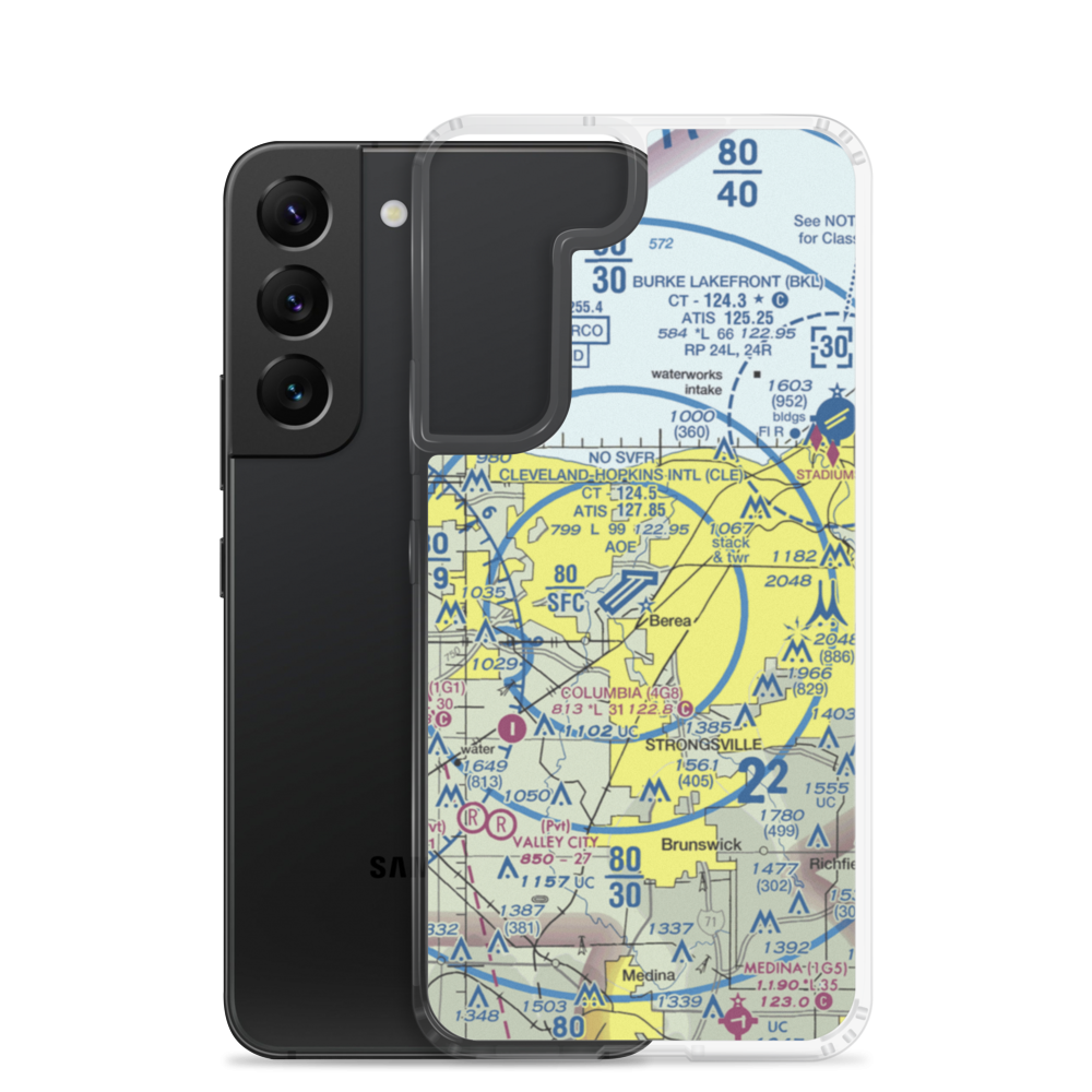 Cleveland Hopkins International Airport (CLE) VFR Sectional Samsung Case Samsung Galaxy S22 model shown