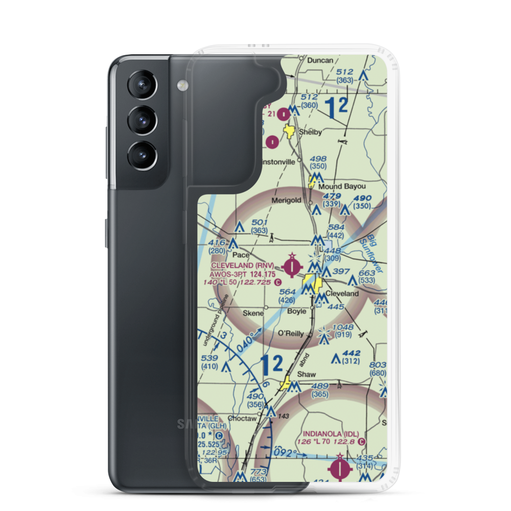 Cleveland Municipal Airport (RNV) VFR Sectional Samsung Case Samsung Galaxy S21 model shown