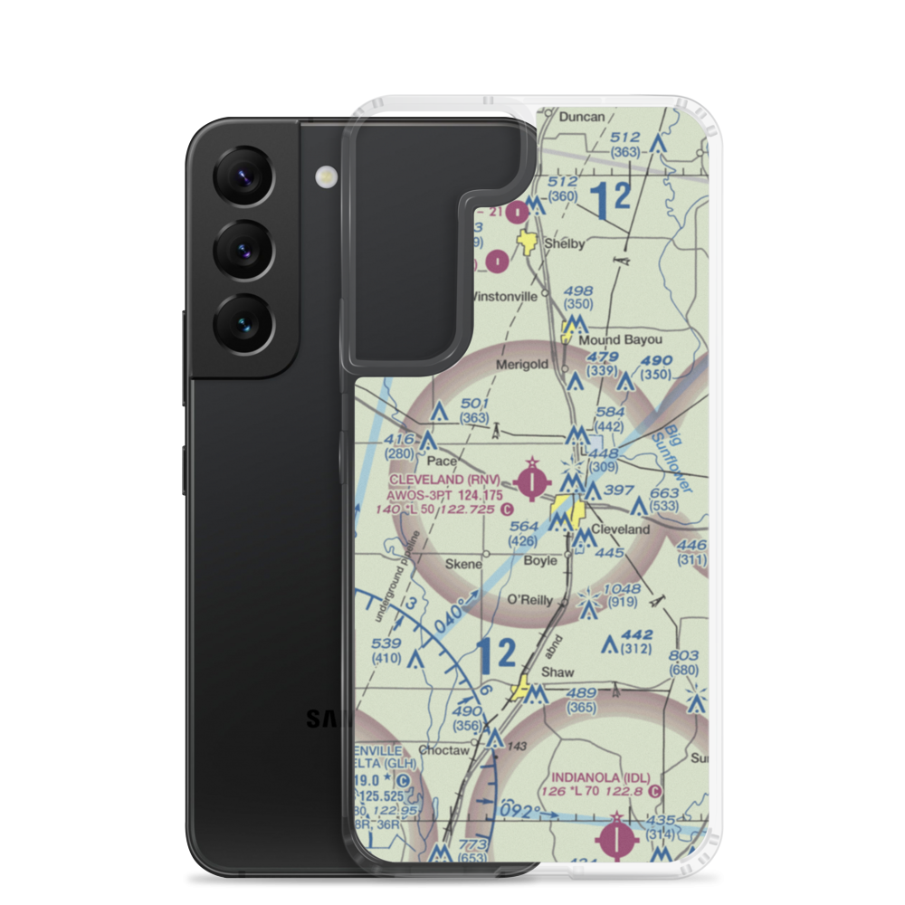Cleveland Municipal Airport (RNV) VFR Sectional Samsung Case Samsung Galaxy S22 model shown