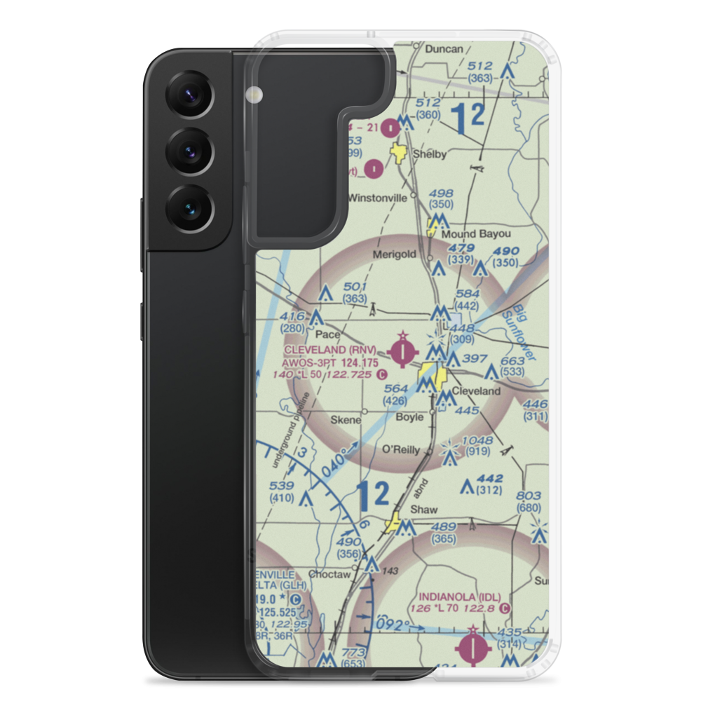 Cleveland Municipal Airport (RNV) VFR Sectional Samsung Case Samsung Galaxy S22 Plus model shown