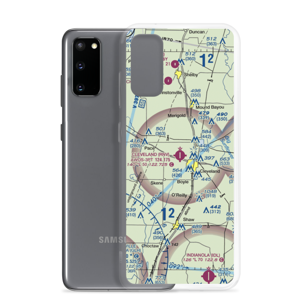 Cleveland Municipal Airport (RNV) VFR Sectional Samsung Case Samsung Galaxy S20 model shown