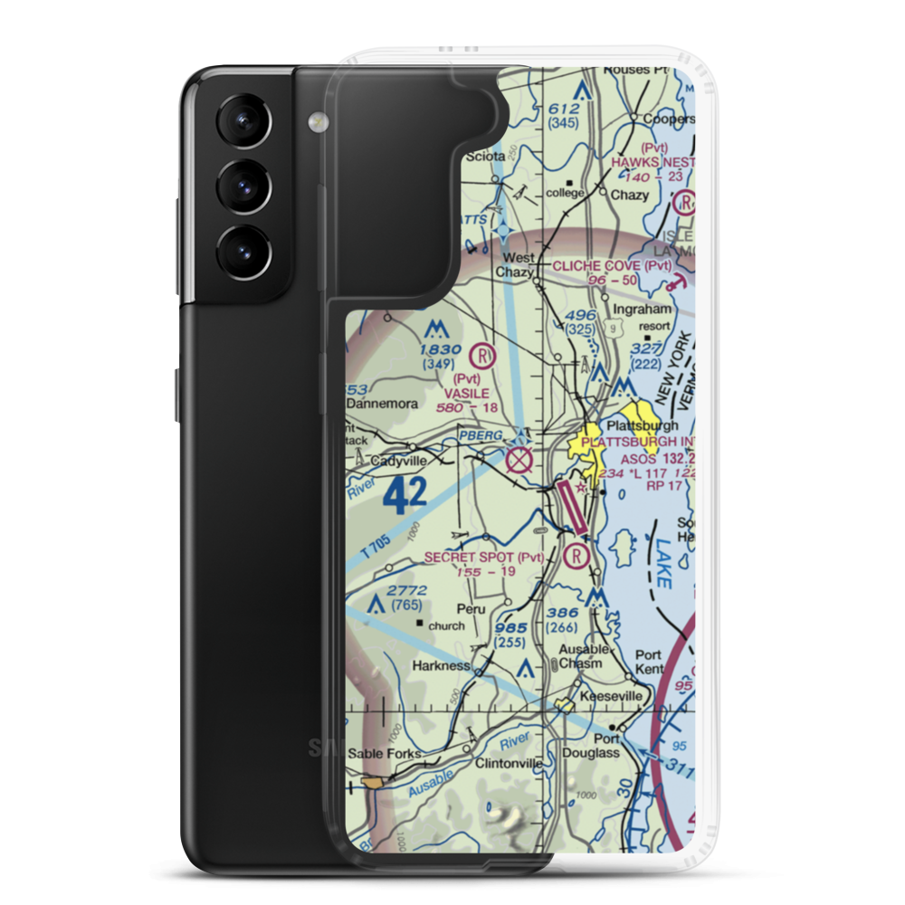 Clinton County Airport (PLB) VFR Sectional Samsung Case Samsung Galaxy S21 Plus model shown