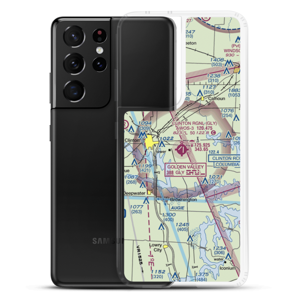 Clinton Memorial Airport (GLY) VFR Sectional Samsung Case Samsung Galaxy S21 Ultra model shown