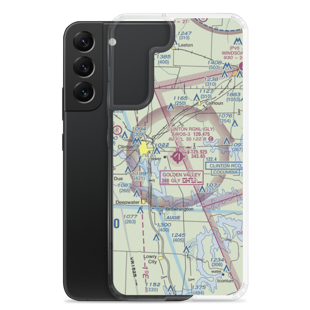 Clinton Memorial Airport (GLY) VFR Sectional Samsung Case Samsung Galaxy S22 Plus model shown