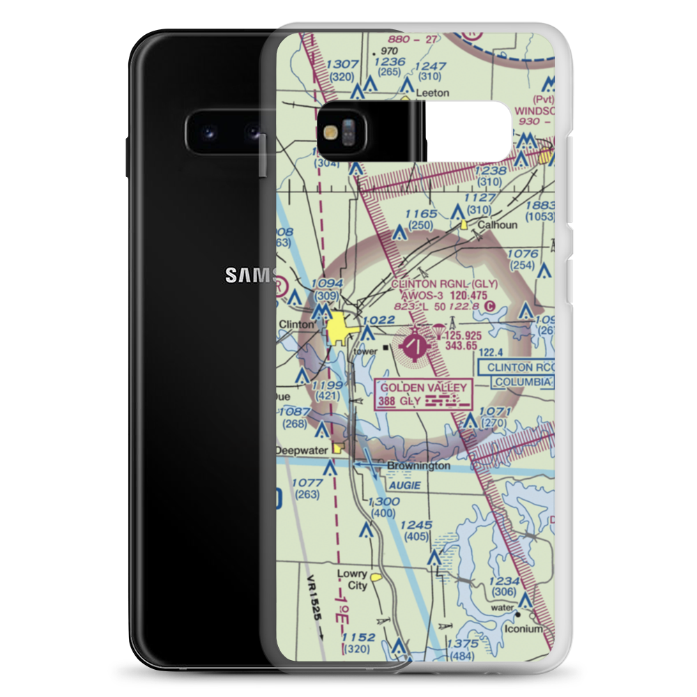 Clinton Memorial Airport (GLY) VFR Sectional Samsung Case Samsung Galaxy S10+ model shown