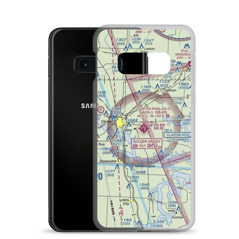 Clinton Memorial Airport (GLY) VFR Sectional Samsung Case Samsung Galaxy S10e model shown