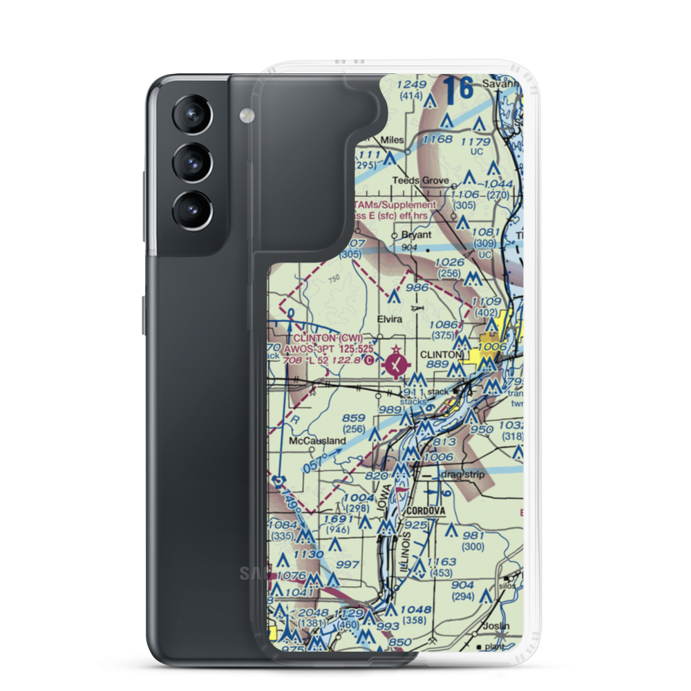 Clinton Municipal Airport (CWI) VFR Sectional Samsung Case Samsung Galaxy S21 model shown