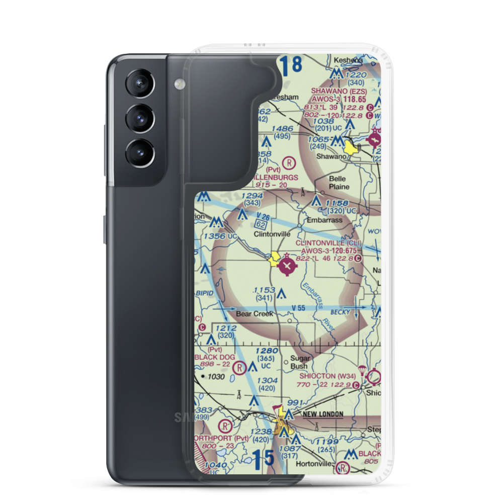 Clintonville Municipal Airport (CLI) VFR Sectional Samsung Case Samsung Galaxy S21 model shown